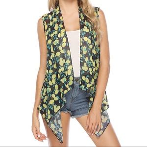 Abollira Lemon Print Chiffon Sleeveless Shrug